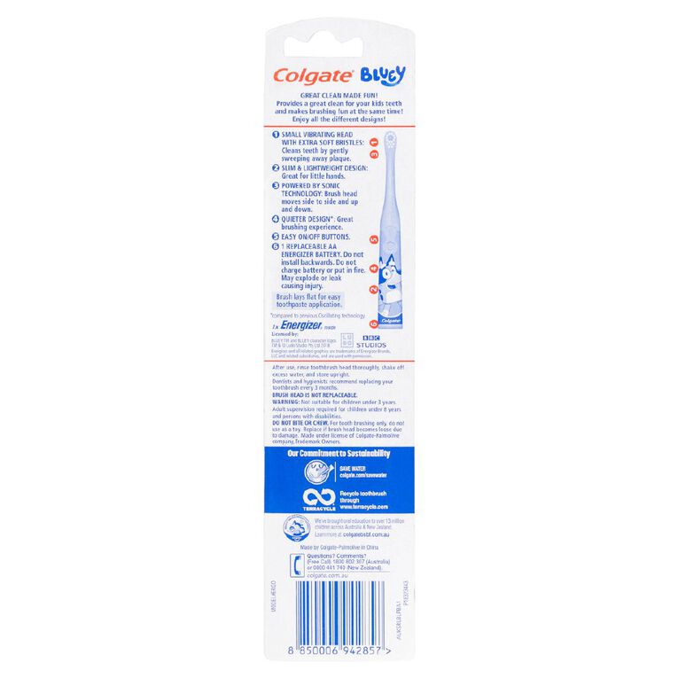 Colgate Kids' Junior Bluey Battery Powered Electric Toothbrush 1 Pack, , hi-res