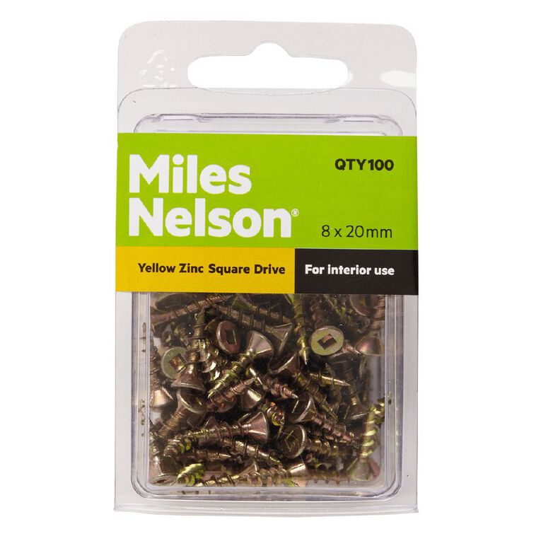 Miles Nelson Yellow Zinc Square Drive Screws 8mm x 20mm, , hi-res
