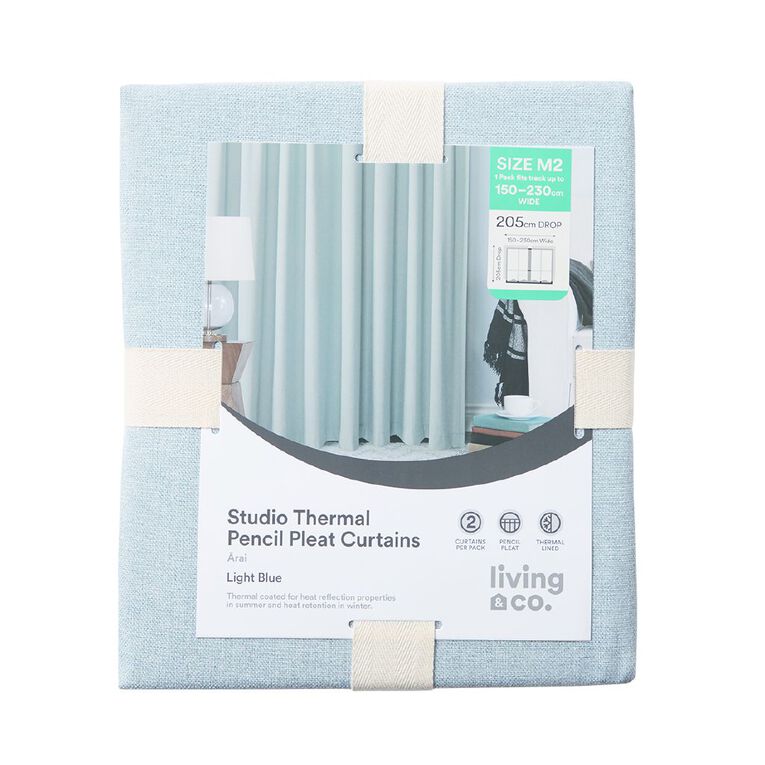 Living & Co Studio Curtains Blue Light 150-230cm Wide/205cm Drop, Blue Light, hi-res
