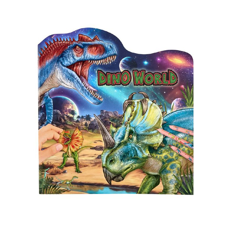 Artwrap Dino World Colour Book Figural Multi-Coloured, , hi-res