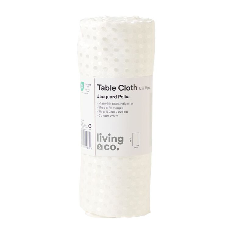 Living & Co Table Cloth Jacquard Polka Dot White, , hi-res