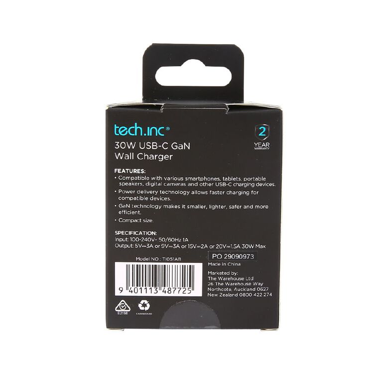 Tech.Inc 30W USB-C GaN Wall Charger, , hi-res