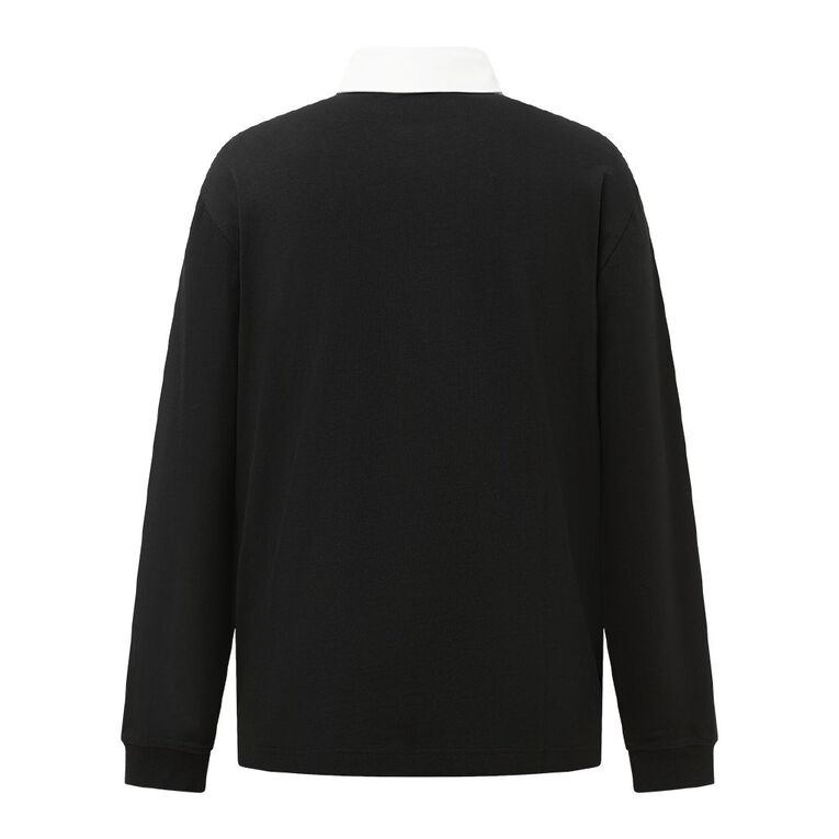H&H Men's Plain Rugby Polo, Black, hi-res