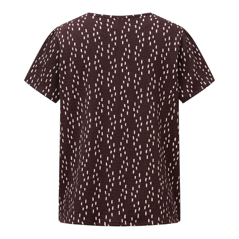 H&H Women's Short Sleeve V Neck Flutter Top, Brown Dark, hi-res