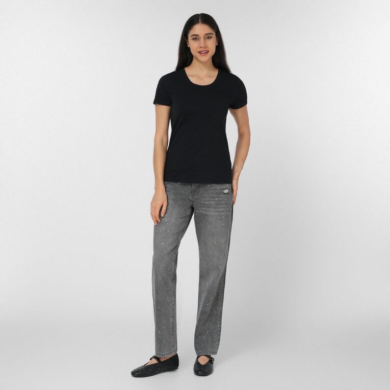 H&H Women's Mid Rise Diamante Straight Leg Jeans, Grey, hi-res