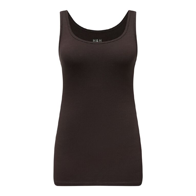 H&H Essentials Women's Stretch Cotton Longline Tank, Brown Dark, hi-res