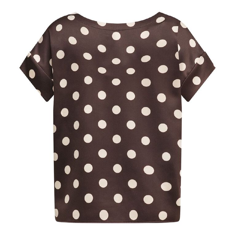 H&H Women's Short Sleeve Satin Shell Top, Brown Dark, hi-res