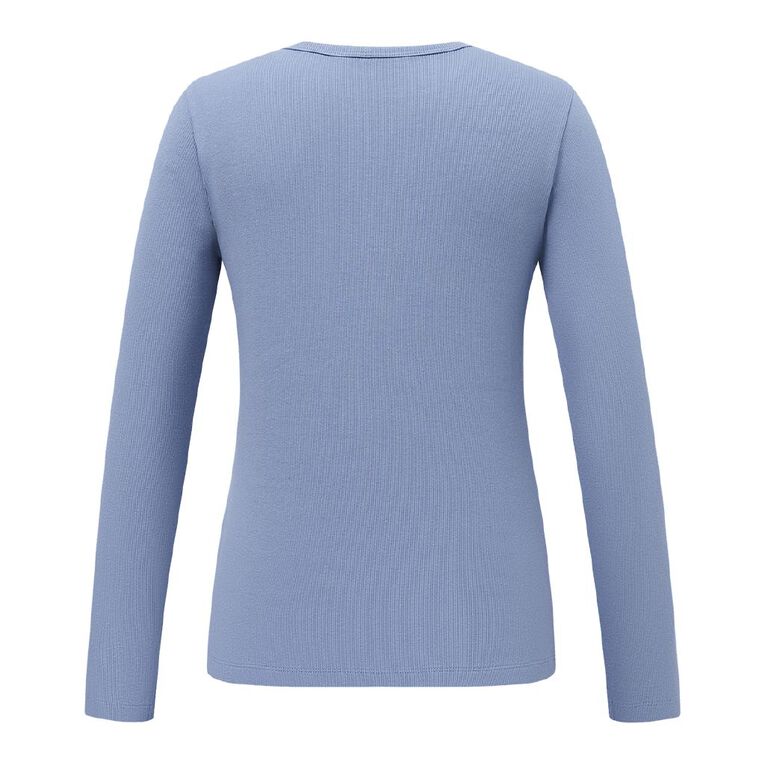 H&H Women's Long Sleeve Classic Rib Top, Blue Mid, hi-res