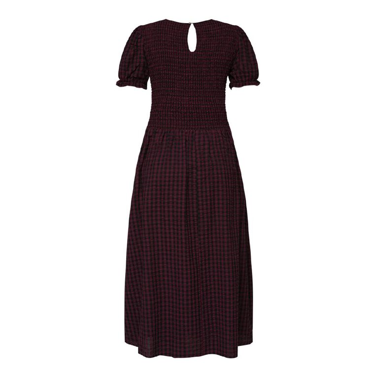 H&H Women's Short Sleeve Shirred Bodice Dress Midi, Red Dark, hi-res