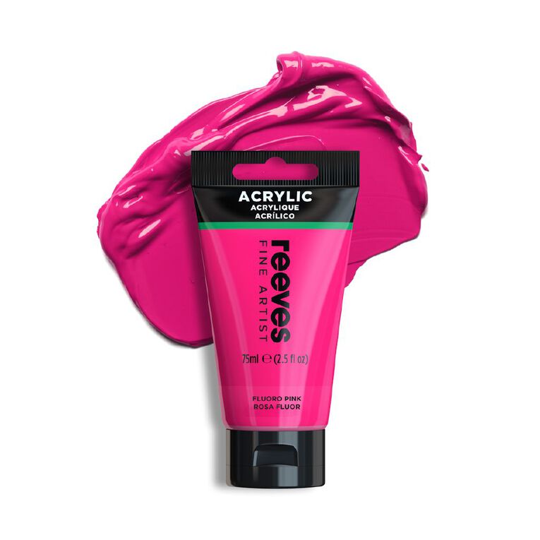 Reeves Fine Acrylic Paint Fluorescent Pink 75ml, , hi-res