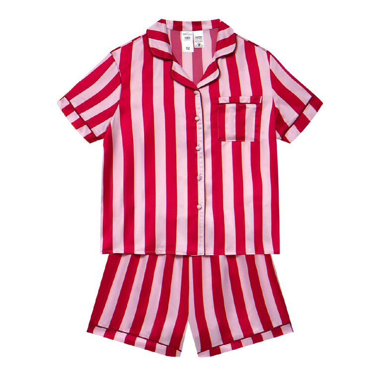 H&H Girls' Satin Short Sleeve Pyjama Set, Pink Light, hi-res