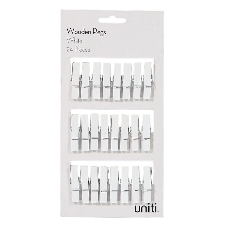 Uniti Wooden Pegs White 24 Pack, , hi-res