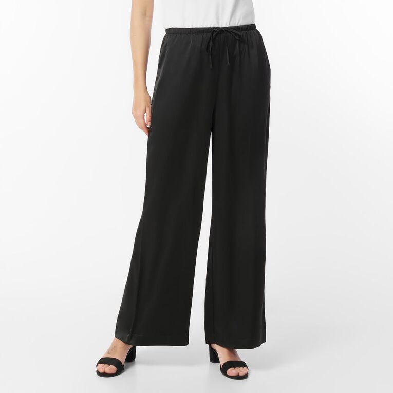 H&H Women's Satin Wide Leg Pants, Black, hi-res
