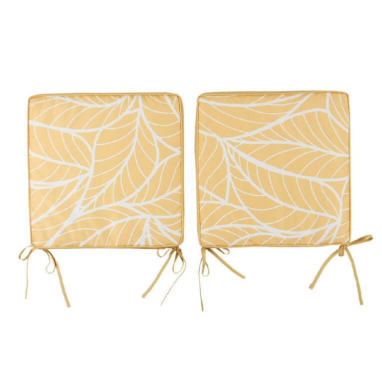Living & Co Outdoor Chairpad 2 Pack Leaves Yellow 40cm x 40cm, , hi-res