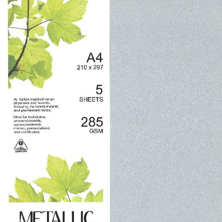 Direct Paper Metallic Board 285gsm Silver A4 5 Pack, , hi-res