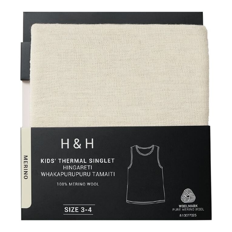 H&H Kids' Merino Thermal Singlet, Cream, hi-res