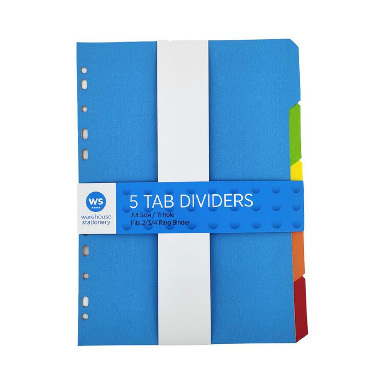 WS Dividers Cardboard 5 Tab Multi-Coloured A4, , hi-res