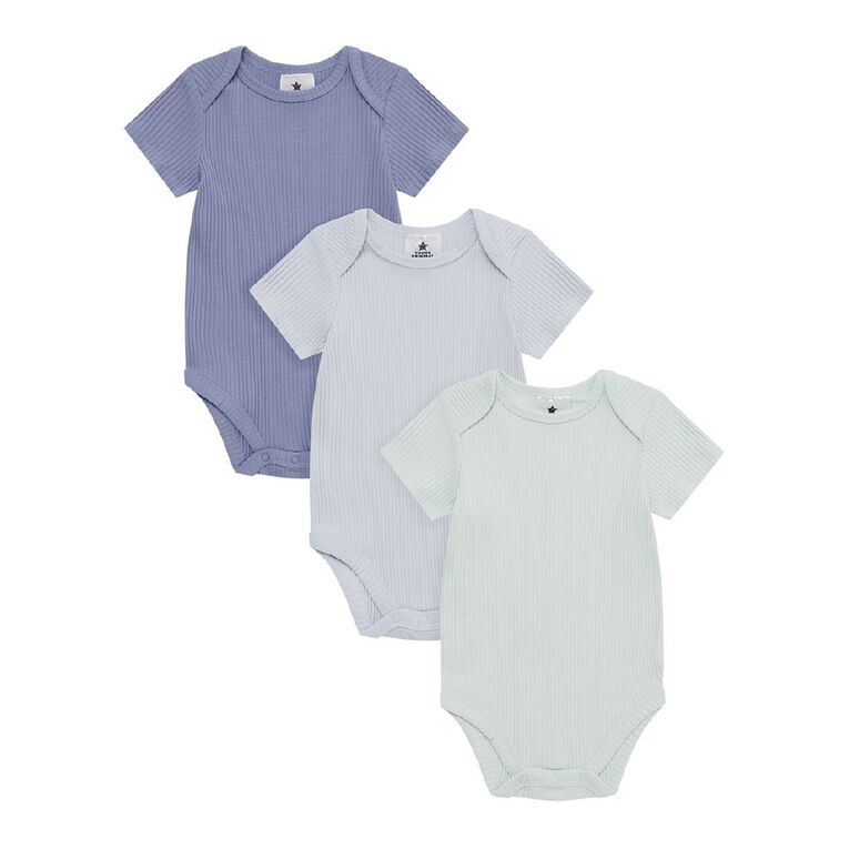 Young Original Babys' Short Sleeve Rib Bodysuit 3 Pack, Blue Light, hi-res