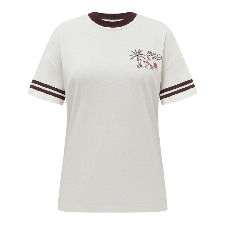 H&H Women's Short Sleeve Boyfriend Graphic Tee, Cream MERMAID, hi-res