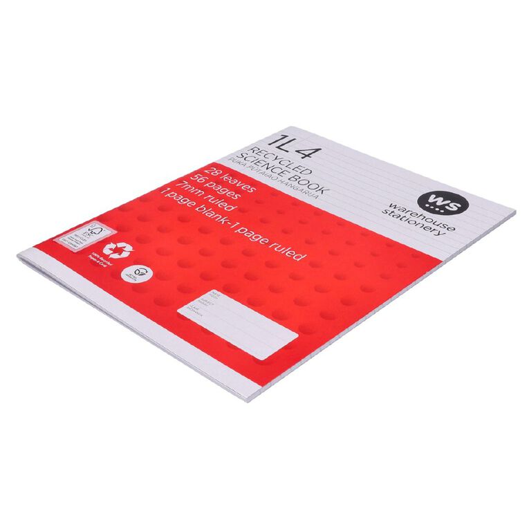 WS Exercise Book 1L4 7mm Ruled Nature 28 Leaf Red Mid, , hi-res
