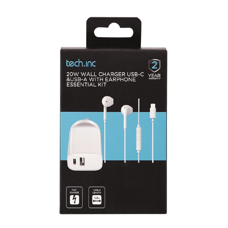 Tech.Inc Wall Charger with Earphone Essential Kit, , hi-res