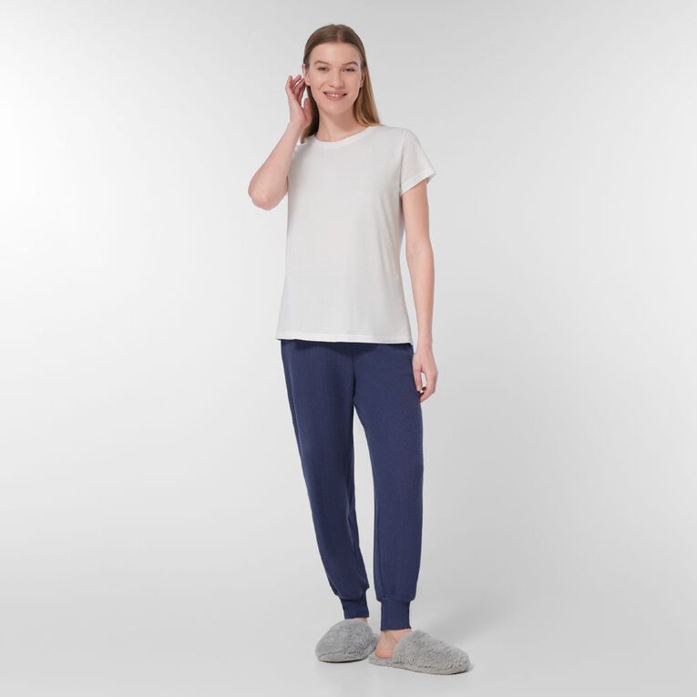 H&H Women's Soft Touch Waffle Pyjama Pants, Blue Dark, hi-res
