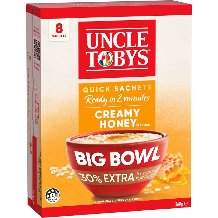Uncle Tobys Oats Quick Sachet Creamy Honey Big Bowl 368g