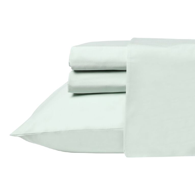 Living & Co Cotton 400 Thread Count Sheet Set Mist Green Single, Green, hi-res