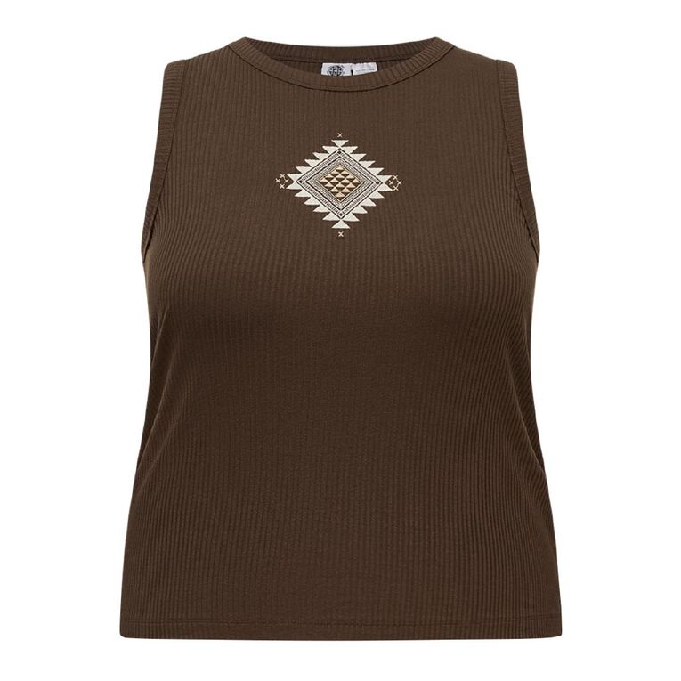 Karanga Ink Women's Curve Tank, Brown Mid, hi-res