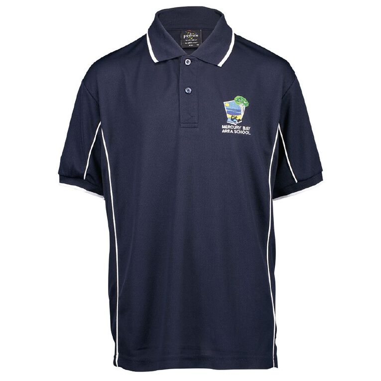 Schooltex Mercury Bay Area School Short Sleeve Polo with Embroidery, Navy/White, hi-res