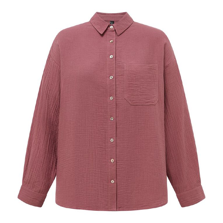 H&H Women's Long Sleeve Muslin Shirt, Pink Dark, hi-res