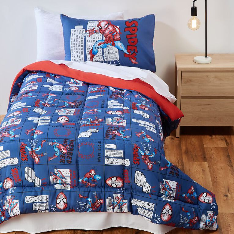 Spider Man Comforter Set Check Navy King Single The Warehouse Spider Man Comforter Set Check, Spiderman King Size Bedding Set