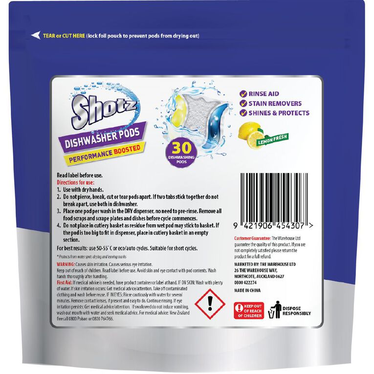 Shotz Dishwash Pods 30 Pack, , hi-res