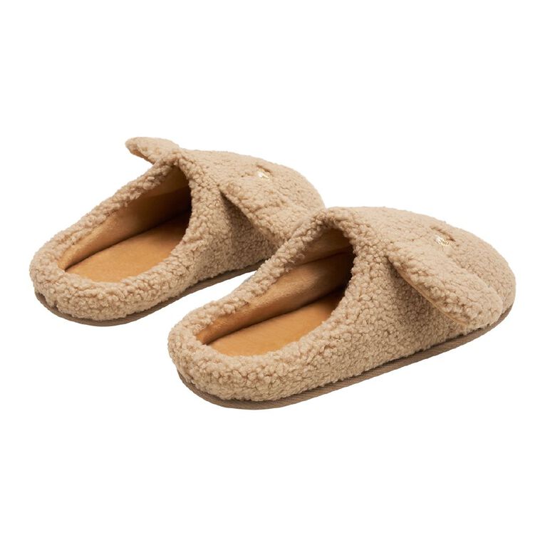 H&H Women's Sherpa Dog Scuff Slippers, Brown, hi-res
