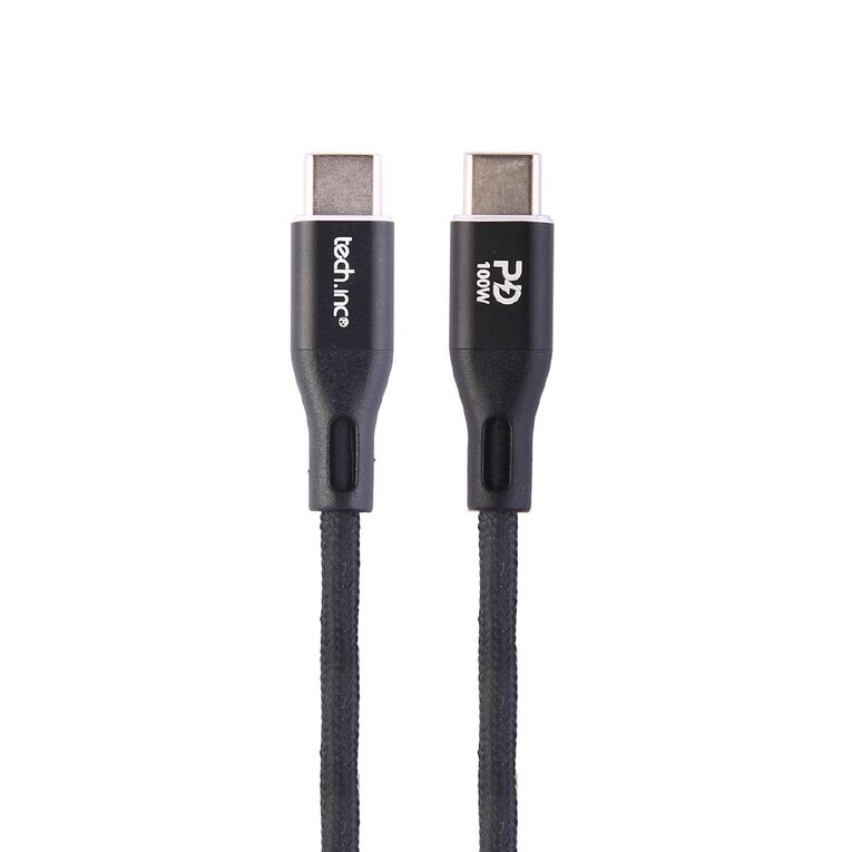 Tech.Inc 100W Braided Aluminum USB-C Charging Cable 2M Black, , hi-res