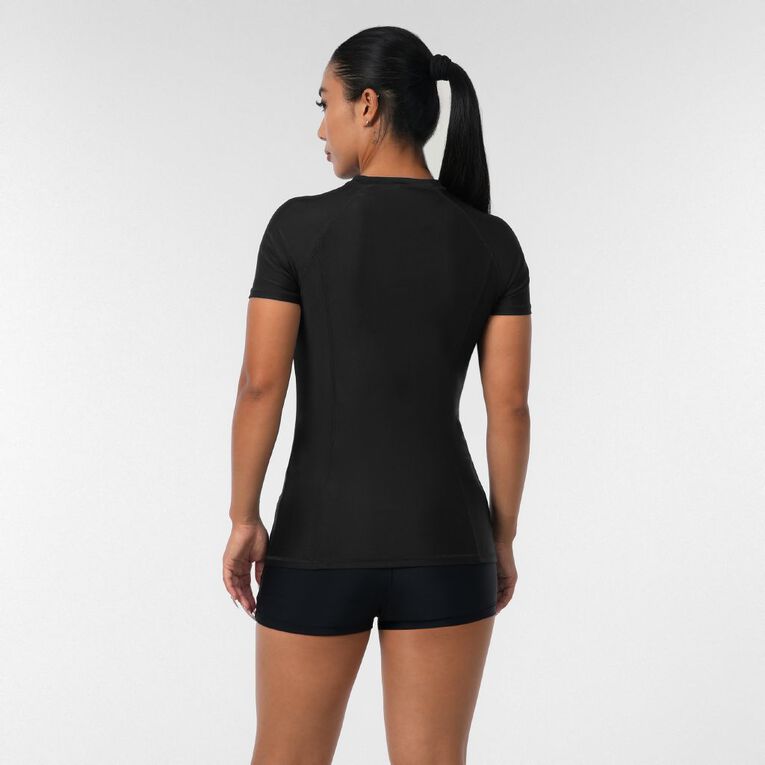 H&H Women's Plain Short Sleeve Rash Vest, Black, hi-res