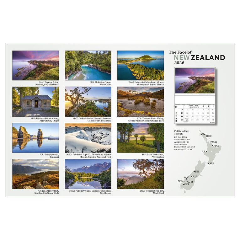 Easy2C 2026 Calendar Face Of NZ Landscapes, , hi-res