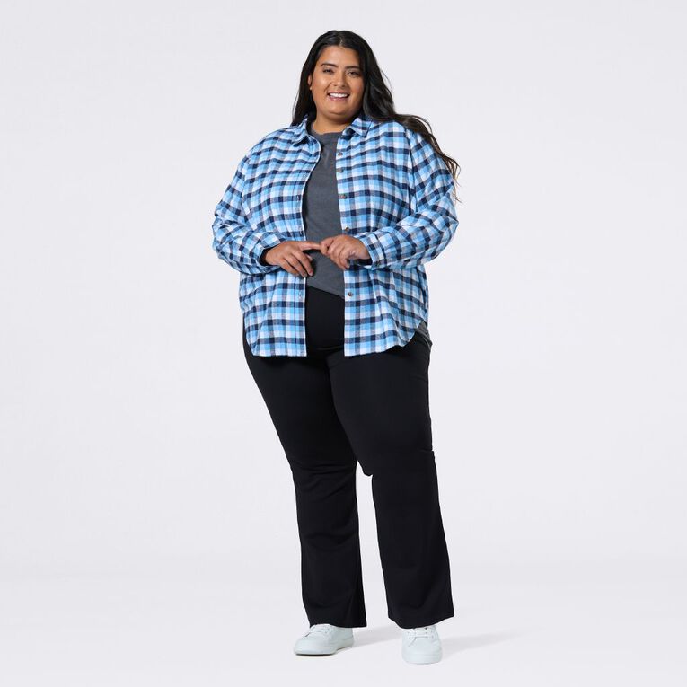 H&H Curve Women's Long Sleeve Flannel Shirt, Blue Mid, hi-res