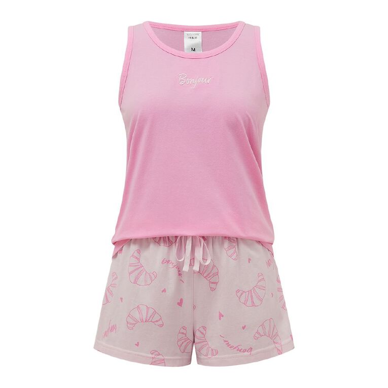 H&H Women's Tank & Shorts Pyjama Set, Pink Mid, hi-res