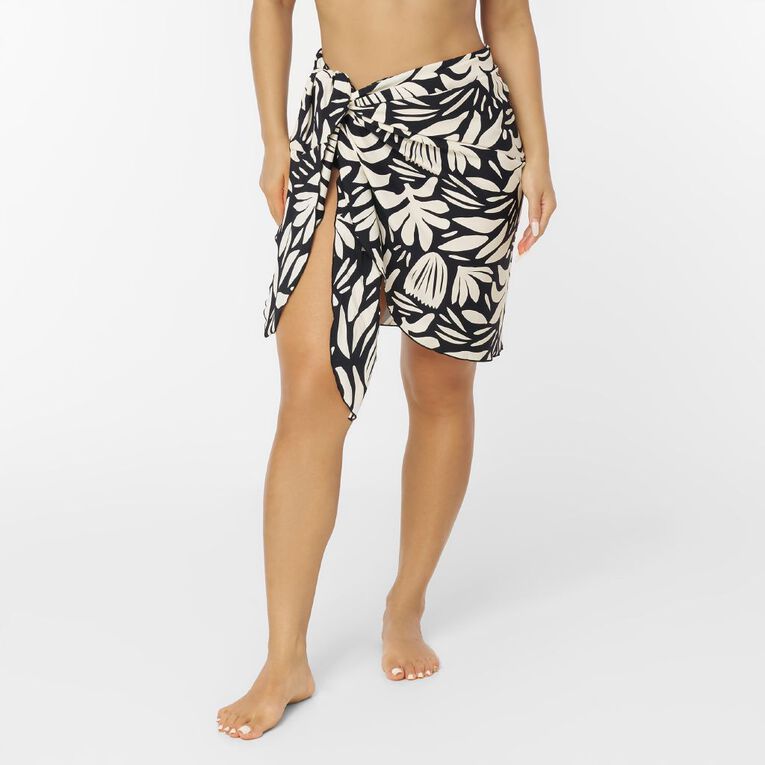 Active Intent Women's Knee Length Swim Sarong, Black/White, hi-res