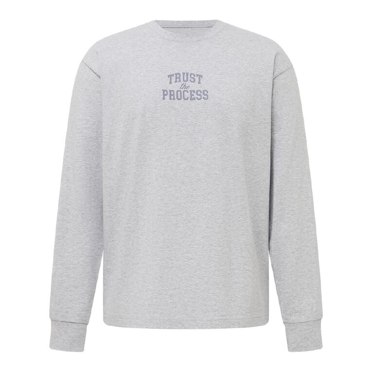 Garage Men's Long Sleeve Boxy Tee Graphic, Grey Marle, hi-res