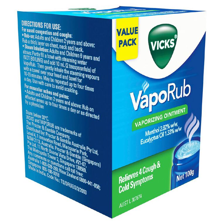 Vicks VapoRub Chest Rub and Vaporizing Ointment Decongestant 100g, , hi-res