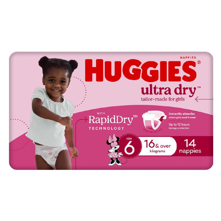 Huggies Girls' Convenience Nappy Junior Size 6 16+kg 14 Pack, , hi-res