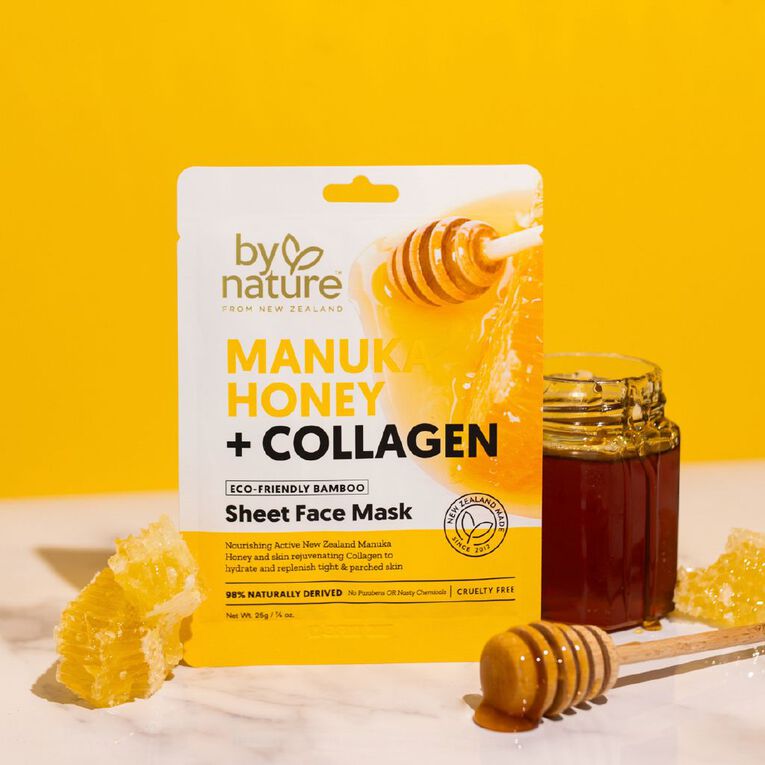 By Nature Manuka Honey and Collagen Sheet Face Mask 25ml, , hi-res