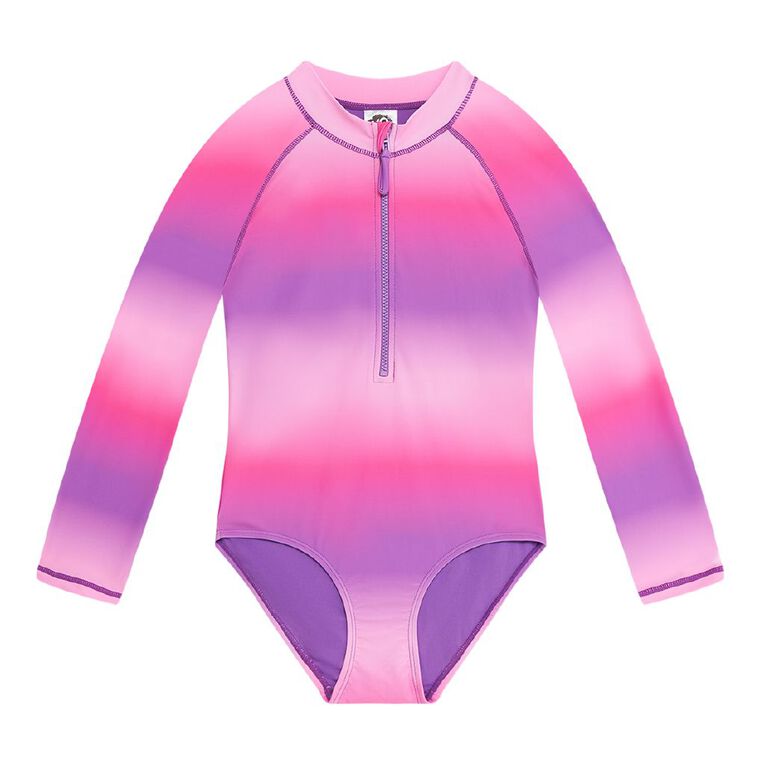 Young Original Long Sleeve Printed Swimsuit, Purple Mid, hi-res