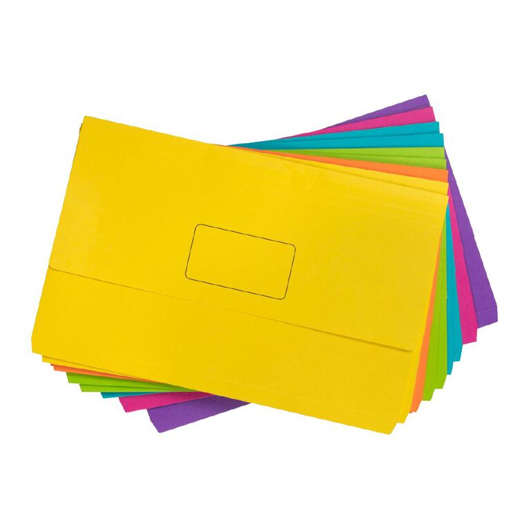 Marbig Slimpick Foolscap Document Wallet Brights 10 Pack, , hi-res