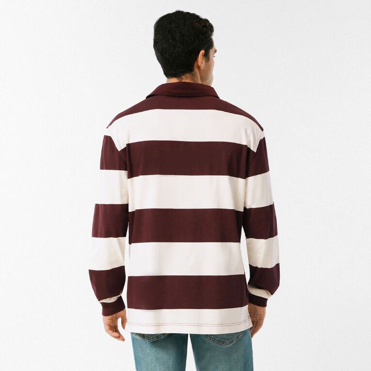 H&H Men's Stripe Rugby Polo, Burgundy, hi-res