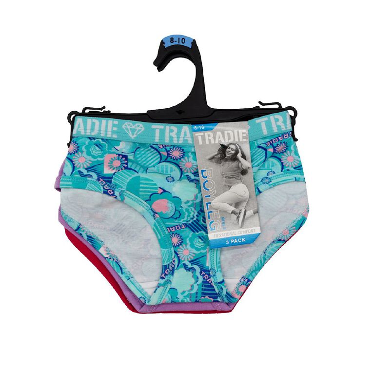 Tradie Girls' Boyleg Briefs 3 Pack, Blue Light, hi-res