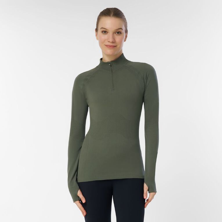 Active Intent Women's Qtr Zip Seamless Top, Green Mid, hi-res