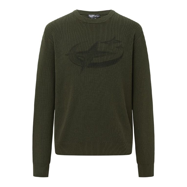 Garage Men's Graphic Print Crew Knitwear, Green Dark, hi-res